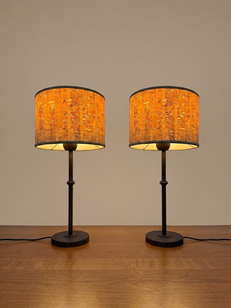 Veladores NAHIA OXIDO - PANTALLA SIMIL CORCHO X2 PAR